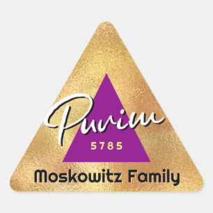 Adesivo Triangular Purim Feliz Personalizado - Hamentash Dourado