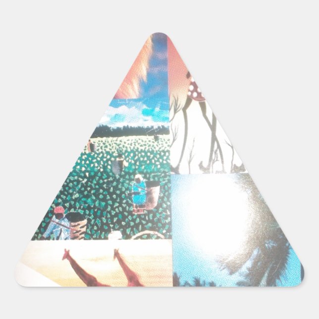 Adesivo Triangular Quênia: Vida Selvagem, Cultura e Praia Costeira (Frente)