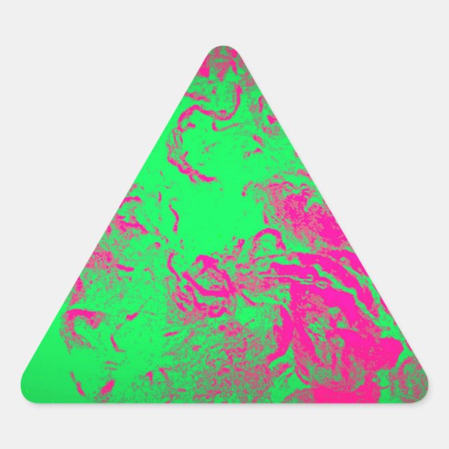 Adesivo Triangular Quente-rosa-Abstrato selvagem e Design verde-neon (Frente)
