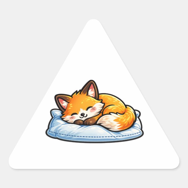 Adesivo Triangular Rapariga Raposa Adormecida na Almofada Fofa Kawaii (Frente)