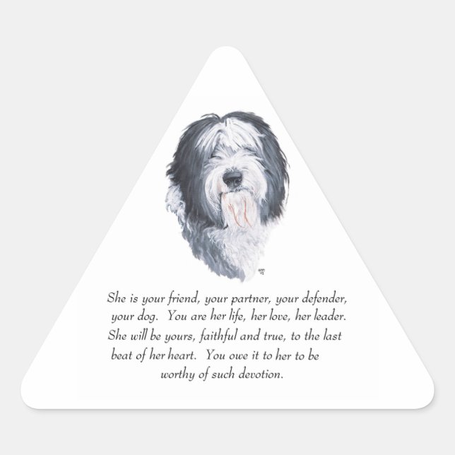 Adesivo Triangular Recordações do Old English Sheepdog (Frente)