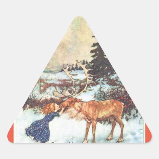 Adesivo Triangular "Reindeer Kiss by Edmund Dulac" Sticker (Frente)