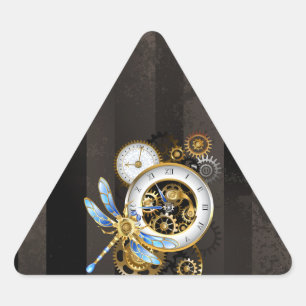Adesivo Triangular Relógio Steampunk com Libélula Mecânica