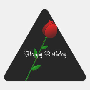Adesivo Triangular rosa vermelha, Feliz Aniversário, design elegante