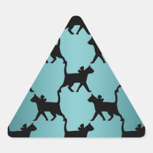 Adesivo Triangular Silhueta de Gato Preto Fofo em Azul Turquesa