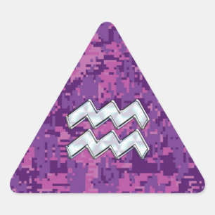 Adesivo Triangular Símbolo Aquarius Zodiac na Camuflagem Digital Rosa