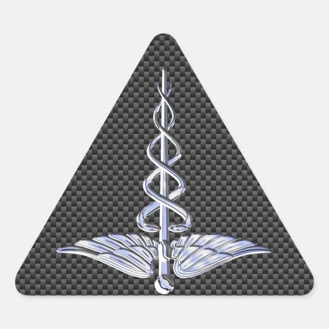 Adesivo Triangular Símbolo Médico Silver Caduceus Estilo de Fibra Car (Frente)