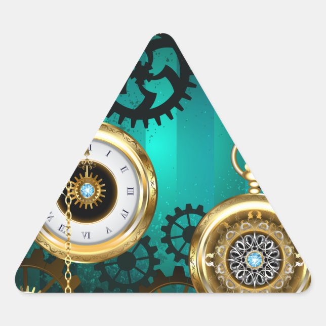 Adesivo Triangular Steampunk Jewelry Watch em um fundo verde (Frente)