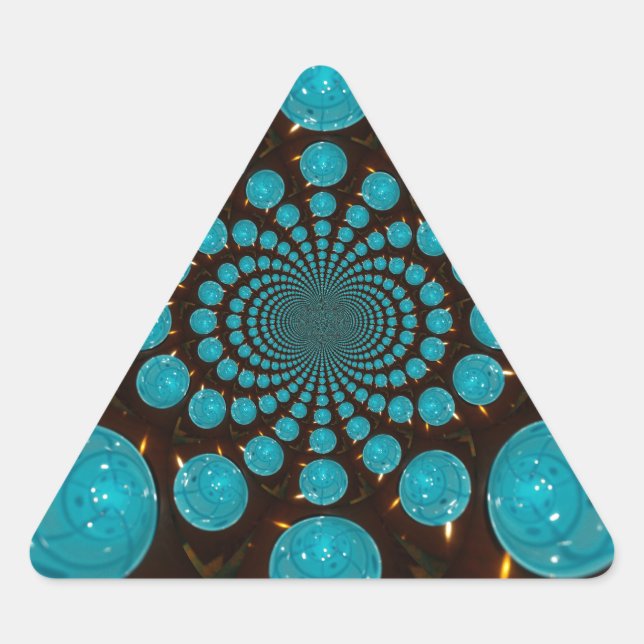 Adesivo Triangular Tela Tonturna das Luzes Cyan Caleidoscópio Arte (Frente)