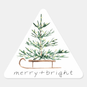Adesivo Triangular Trenó de árvore de Natal em aquarela