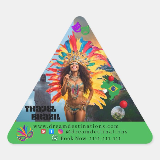 Adesivo Triangular Vibrant Brazilian Carnival Design Travel Agency (Frente)
