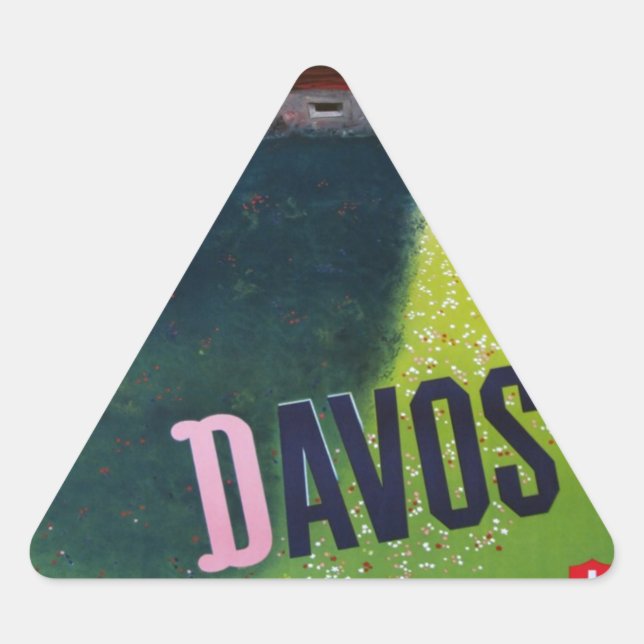 Adesivo Triangular Vintage Ski poster, Davos, Suiça (Frente)