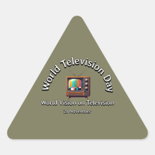 Adesivo Triangular Visão Mundial na Televisão. Dia da Televisão.