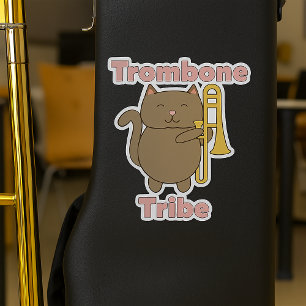 Adesivo Tribo do Trombone Gato Marrom Fofo Letras Rosa