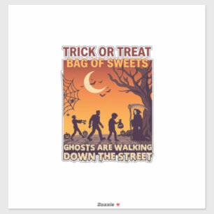 Adesivo Trick Or Treat Halloween Zombies Ceifador Abóboras
