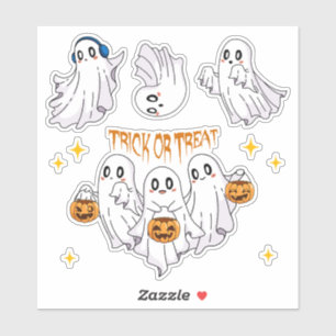Adesivo Trick or Treat Retro Grupo de Fantasmas Fofos com