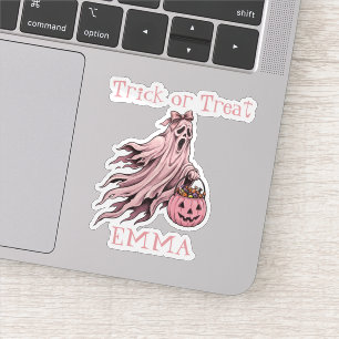 Adesivo Trick or Treat Vintage Fantasma Rosa Nome Personal
