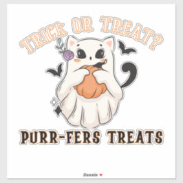 Adesivo Trick ou Treat? Purr-fers Treats! Gato Fantasma En