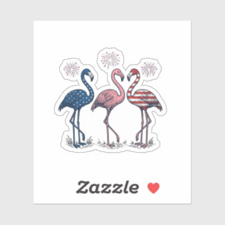 Adesivo Trio de Flamingos Patrióticos Design de Gravura Vi