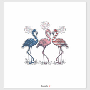 Adesivo Trio de Flamingos Patrióticos Design de Gravura Vi
