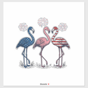 Adesivo Trio de Flamingos Patrióticos Design de Gravura Vi