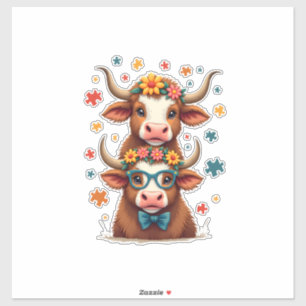Adesivo Trio de Vaca Highland Autismo Vintage Espiando Vac
