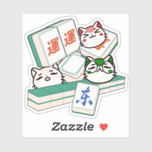 Adesivo Trío Fofo Kawaii de Gatos Jogando Mahjong