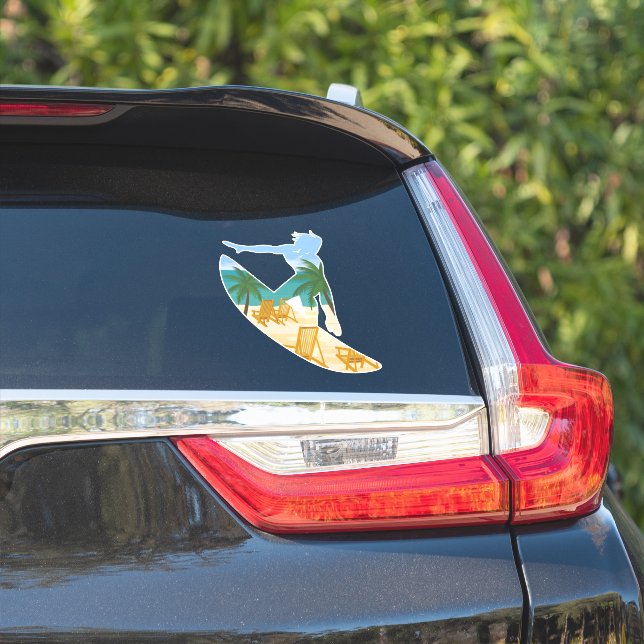 Adesivo Tropical Beach Surfer Duo Ocean Sports (Lado do carro)