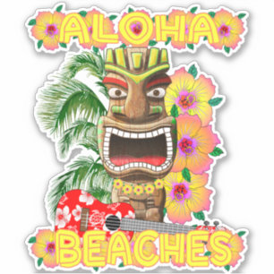 Adesivo Tropical Funny Aloha Beaches Hawaiian Tiki
