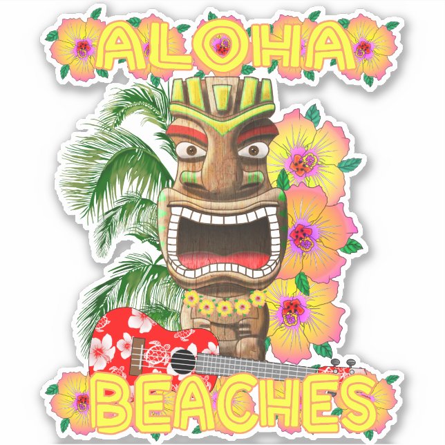 Adesivo Tropical Funny Aloha Beaches Hawaiian Tiki (Frente)