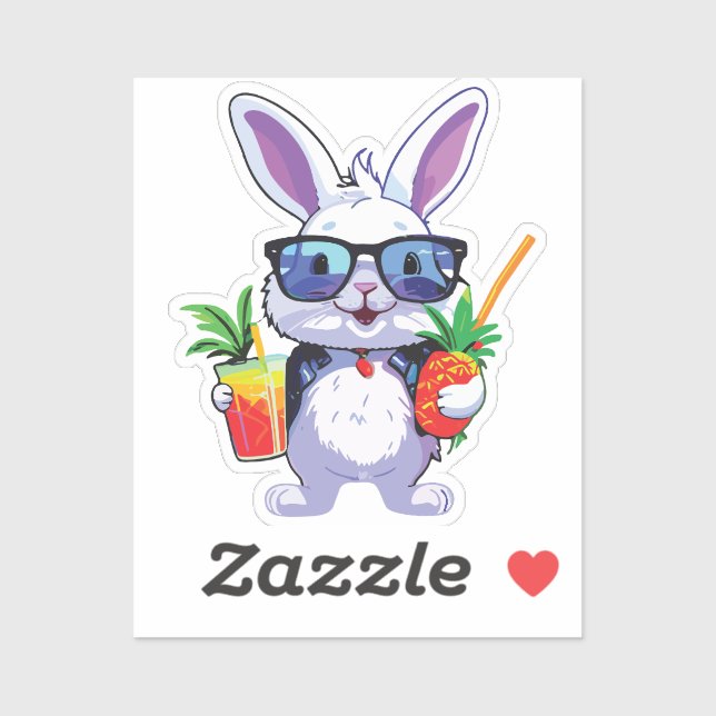 Adesivo Tropical Rabbit Sticker with Pineapple and Sunglas (Folha)
