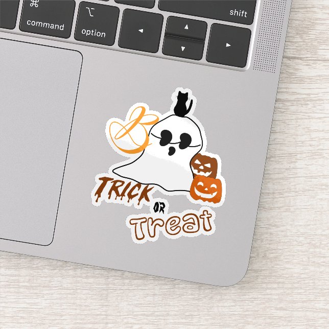 Adesivo Truque ou Trate Boo com Gato Traseiro e Pumpkin (Detalhe)