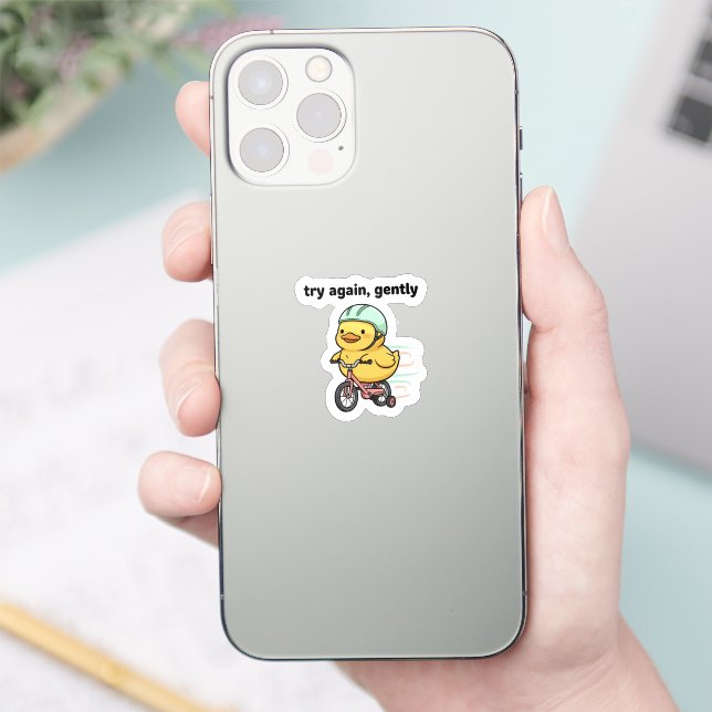 Adesivo Try Again Gently Cute Duck Sticker | Motivational  (Telefone)