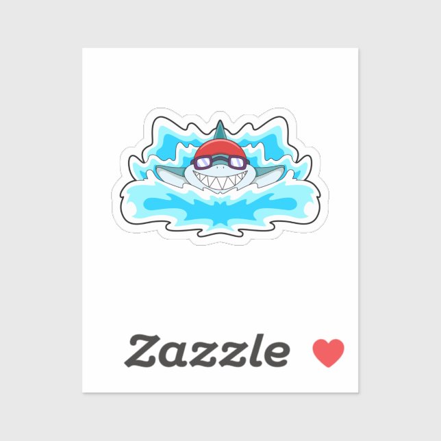 Adesivo Tubarão a Nadar com óculos de Nadação (Folha)