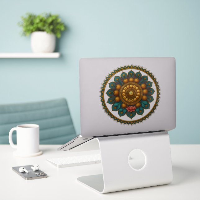 Adesivo Turquoise Gold Lotus Mandala - Fantasy Graphic Art (Laptop na mesa)