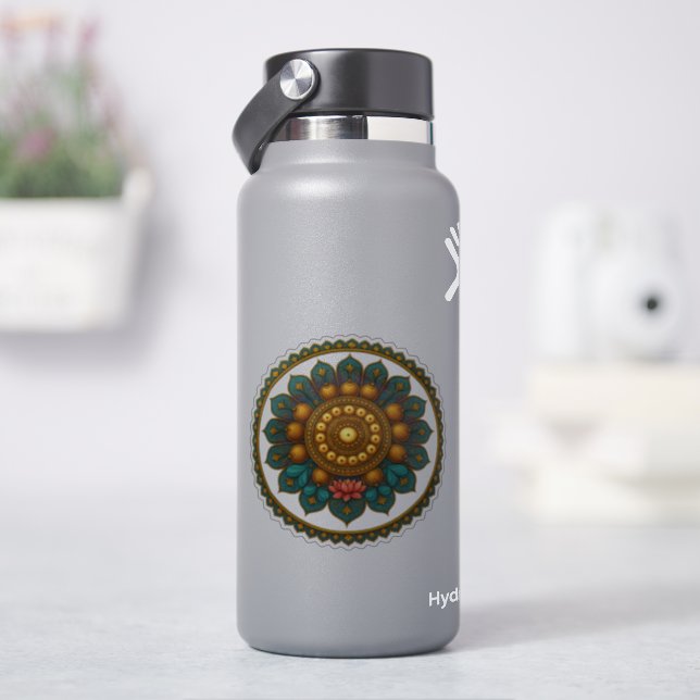 Adesivo Turquoise Gold Lotus Mandala - Fantasy Graphic Art (HidroFlask)