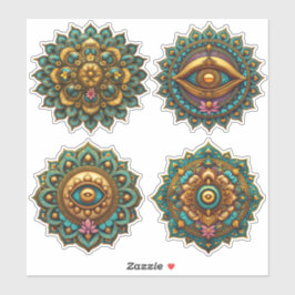 Adesivo Turquoise Gold Lotus Mandala - Fantasy Graphic Art