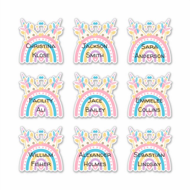 Adesivo Twin de Cubo Unicorn Personalizado com Várias Etiq (Frente)