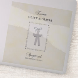 Adesivo Twins Batismo em Amarelo 2 Cruzes Personalizado