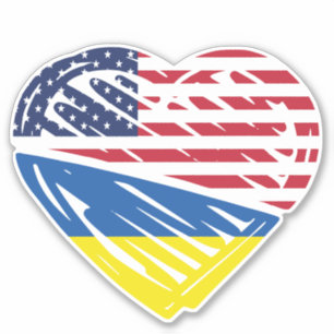 Adesivo Ucrânia EUA, América Flag Heart Solidariedade
