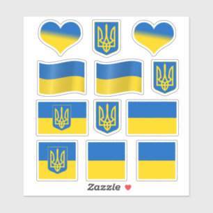 Adesivo Ucrânia Stickers, Bandeira Ucraniana, Tryzub/Coraç