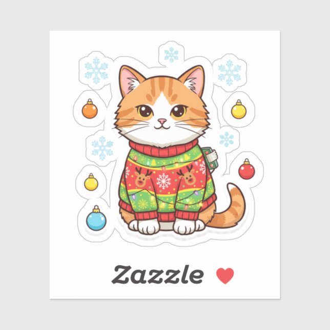 Adesivo Ugly Sweater Cat — Funny Christmas Cat Sticker (Folha)