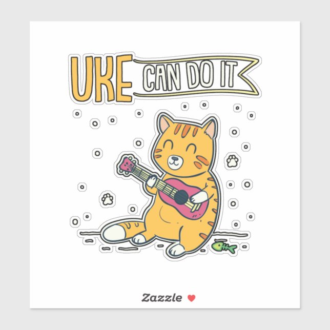 Adesivo UKE Pode Fazer Ukulele Ukelele Cat Guitar Music (Folha)