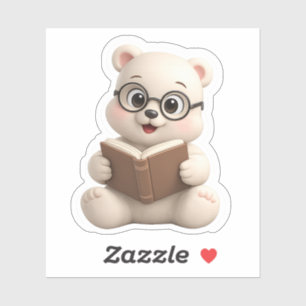 Adesivo Um adorável personagem de urso lendo um livro.
