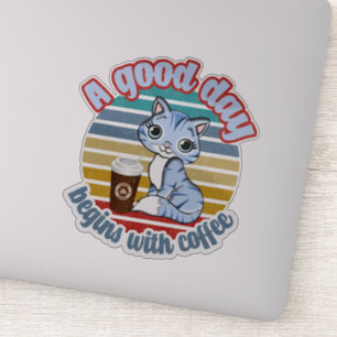 Adesivo Um Bom Dia Começa Com Café Café Cat ama