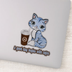Adesivo Um Bom Dia Começa Com Café Gatos E Café