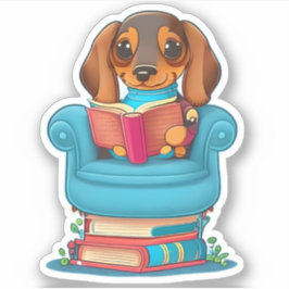 Adesivo Um cachorrinho Dachsund lendo um livro