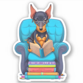 Adesivo Um cachorrinho doberman lendo um livro
