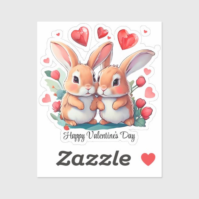 Adesivo Um casal de coelhos engraçados de aquarela (Folha)