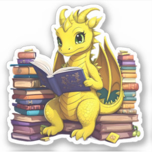 Adesivo Um Dragão Amarelo Lendo